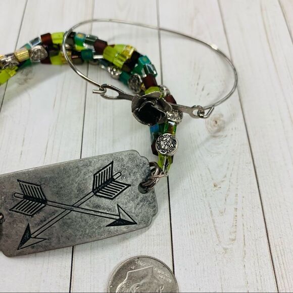 Beaded Arrow and Silver Black Rose Bracelets - Picture 3 of 4